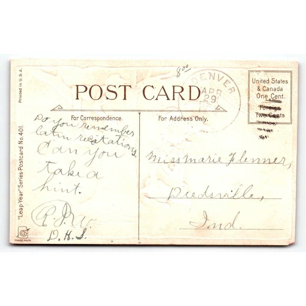 It's Leap New Year Postcard Dwig Knitting Women Embossed 1910's Gabriel 401 - Picture 2 of 2